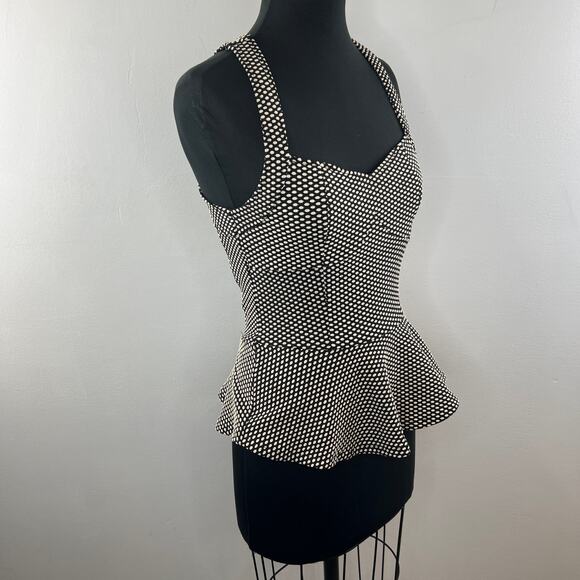 SANS SOUCI Knit Polka Dot Body Con Cut Out Back Peplum Zipper Top Size M Medium - Picture 6 of 9